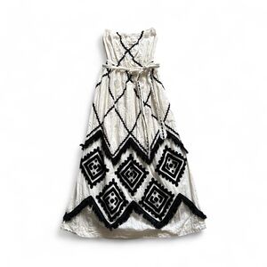 White and Black Strapless Maxi Dress